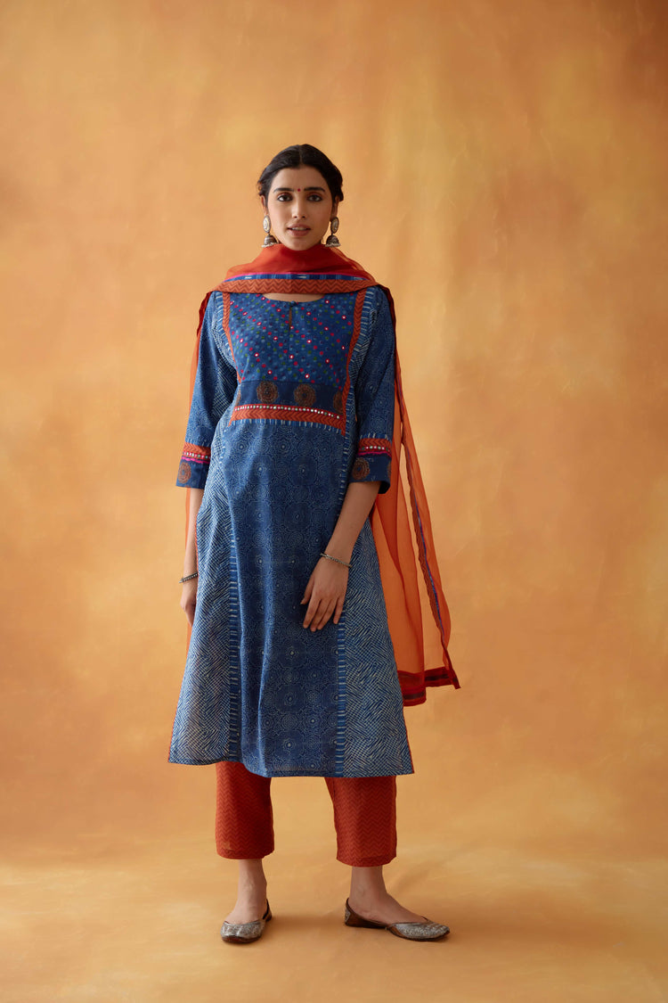 Yoke Kurta Indigo White (8828288631083)