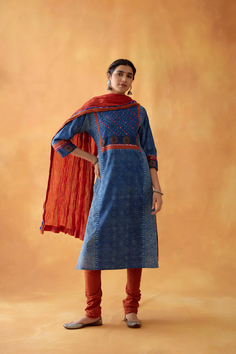 Yoke Kurta Indigo White (8828288631083)