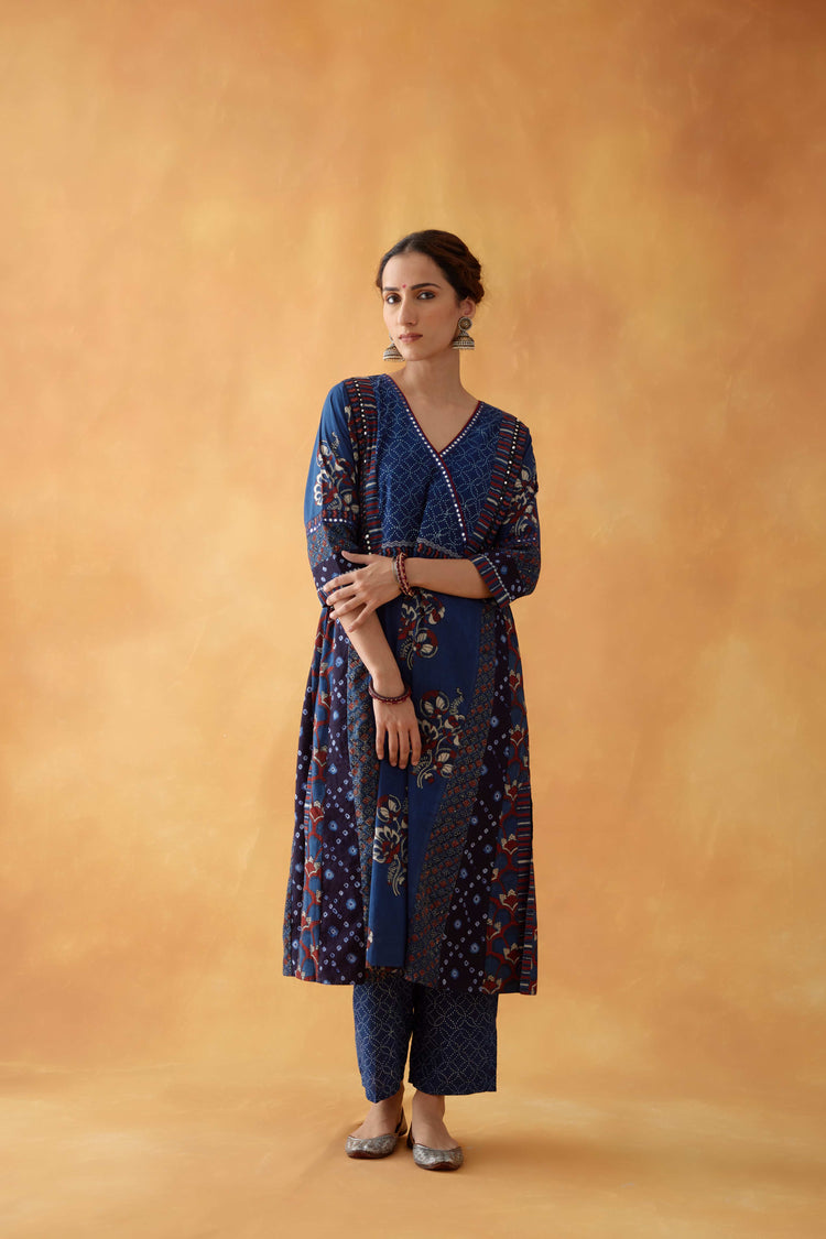 Choga Angrakha Kurta Indigo Maroon (8828280570155)