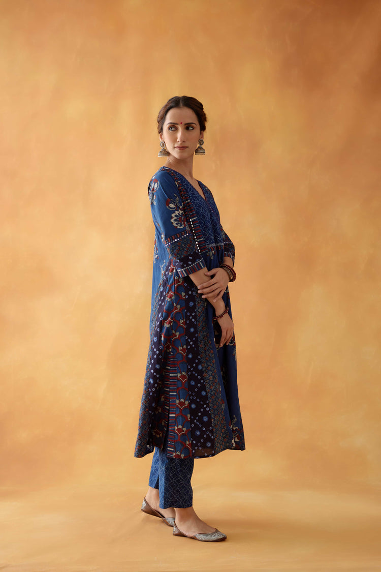 Choga Angrakha Kurta Indigo Maroon (8828280570155)