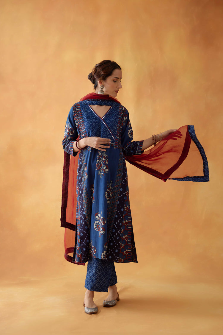 Choga Angrakha Kurta Indigo Maroon (8828280570155)