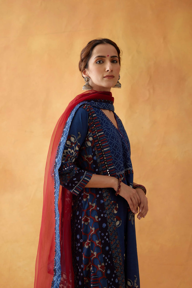 Choga Angrakha Kurta Indigo Maroon (8828280570155)