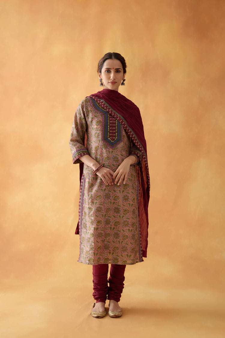 Rozana Cotton Crinkled Dupatta Wine (8828634988843)