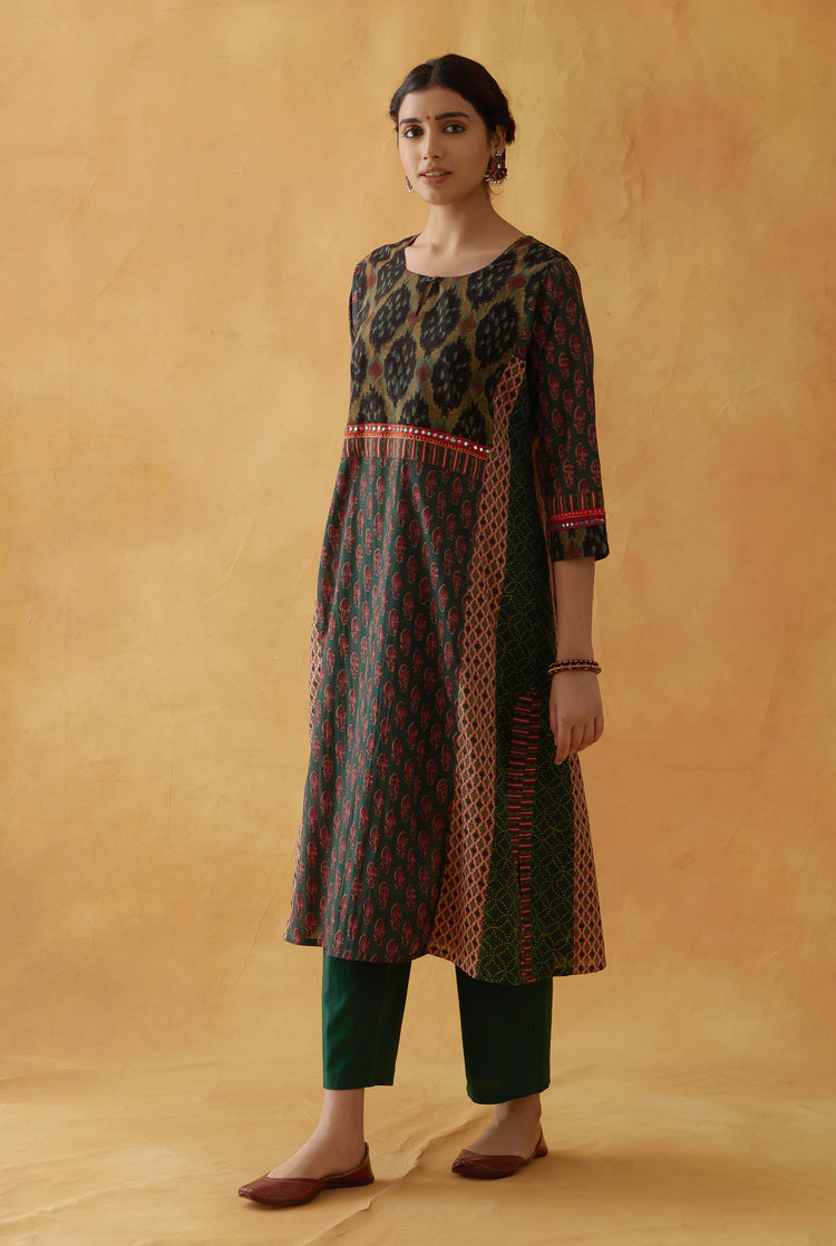 Choga Kurta Bottle Green Maroon (8810215342379)