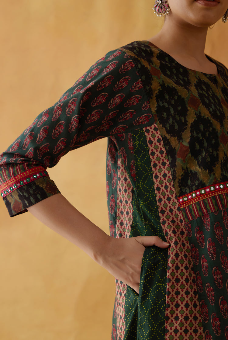 Choga Kurta Bottle Green Maroon (8810215342379)