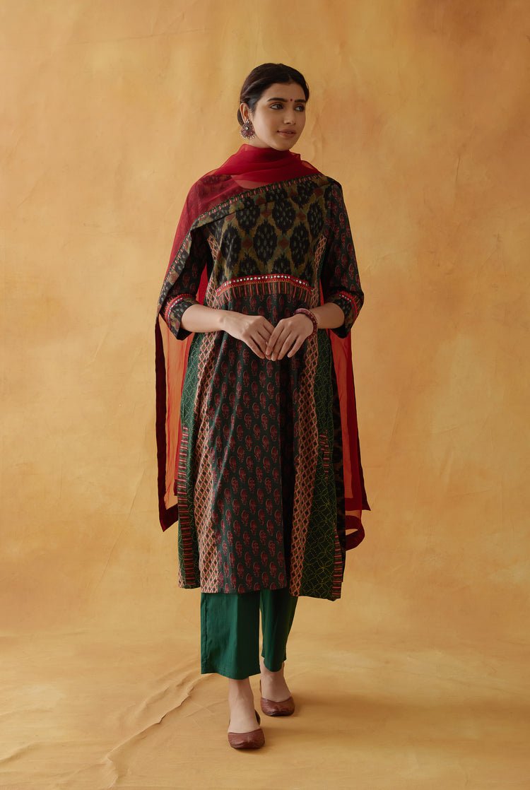Choga Kurta Bottle Green Maroon (8810215342379)