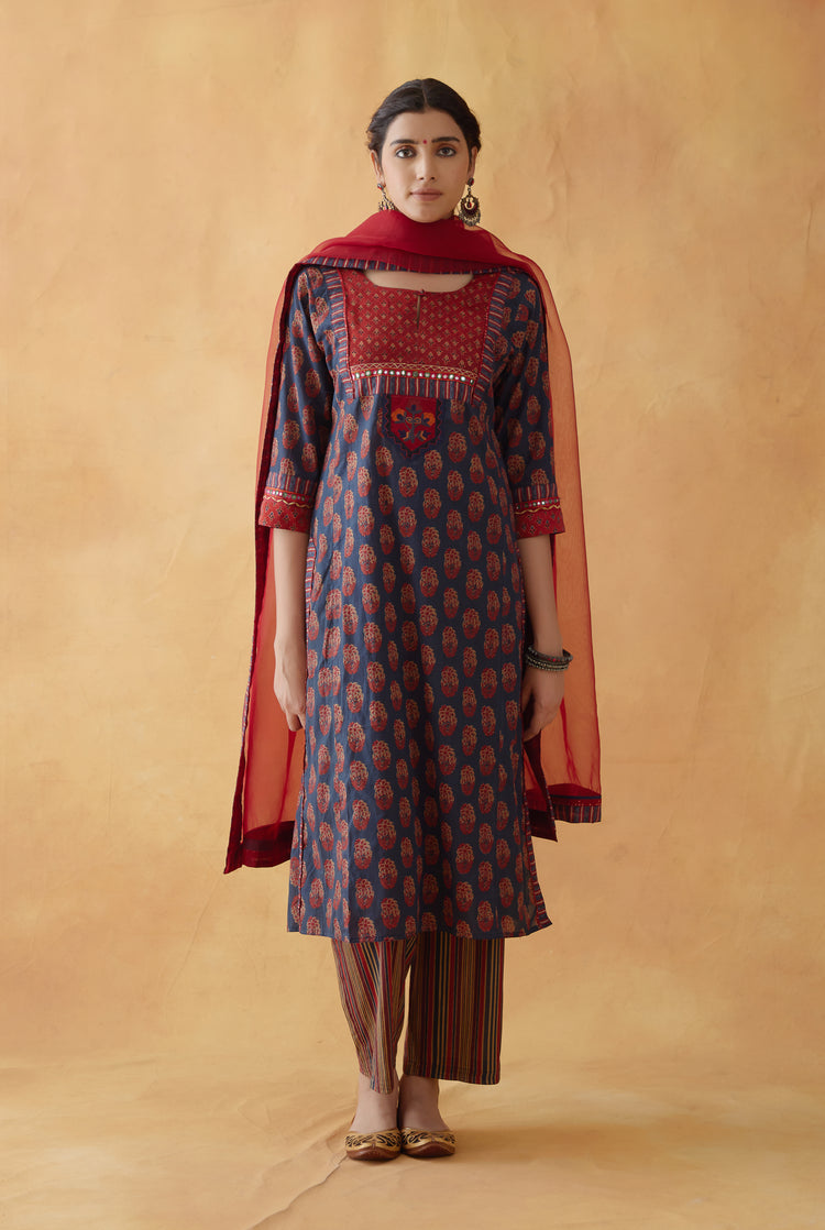 Yoke Kurta Blue Rust (8810268721451)