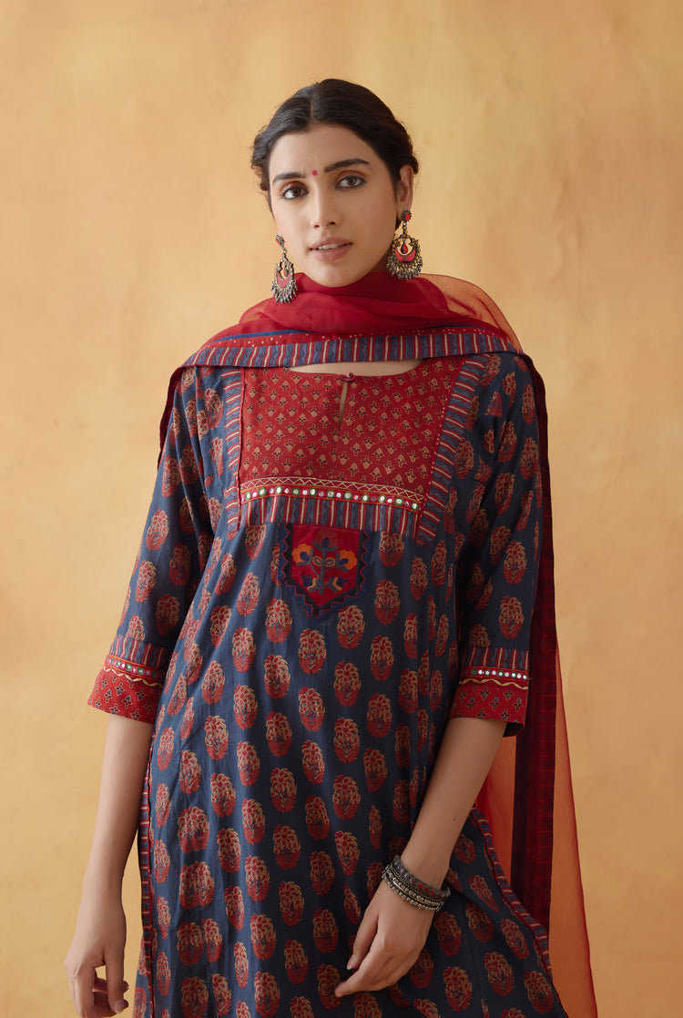 Yoke Kurta Blue Rust (8810268721451)