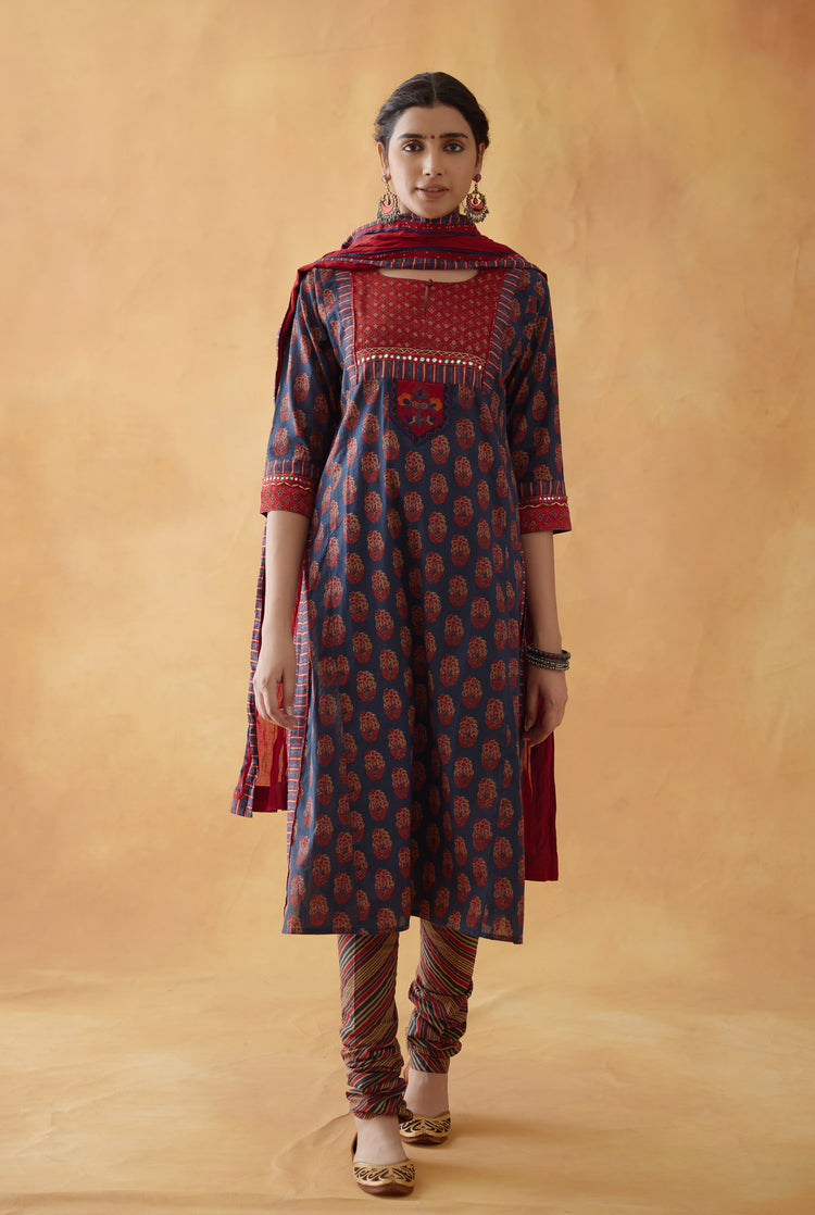 Yoke Kurta Blue Rust (8810268721451)