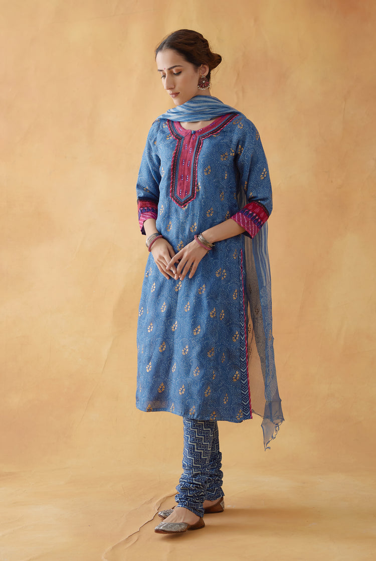Rozana Kota Dupatta Indigo (8811461902635)