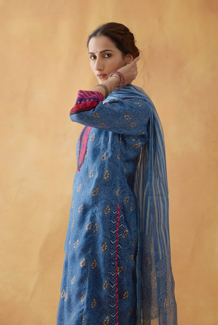 Rozana Kota Dupatta Indigo (8811461902635)