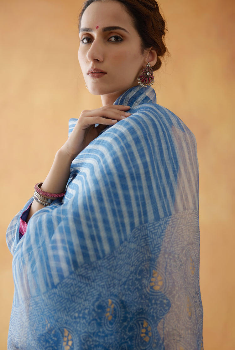 Rozana Kota Dupatta Indigo (8811461902635)
