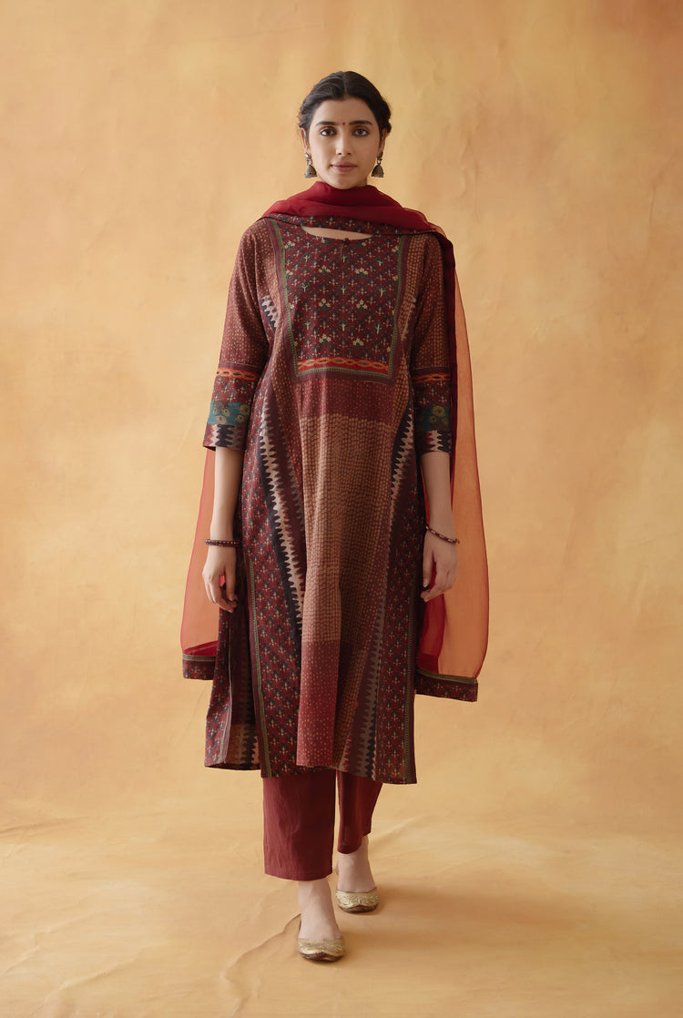 Choga Kurta Maroon Beige (8810234872107)