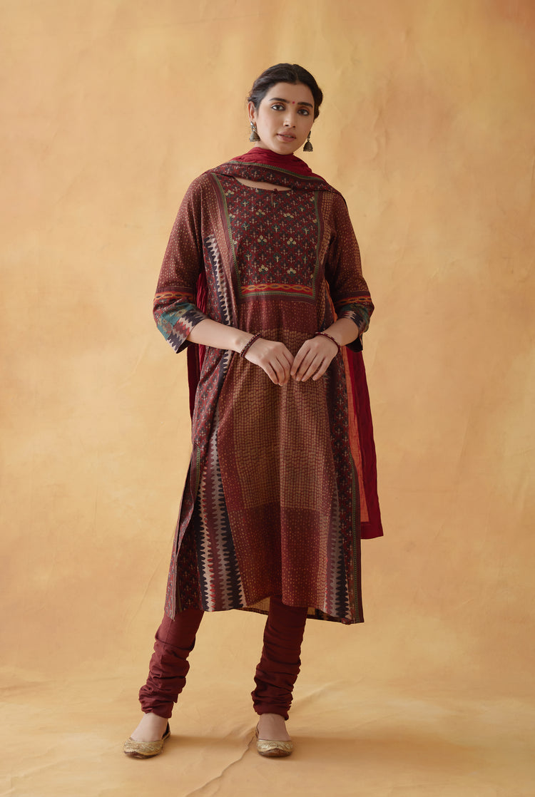 Choga Kurta Maroon Beige (8810234872107)