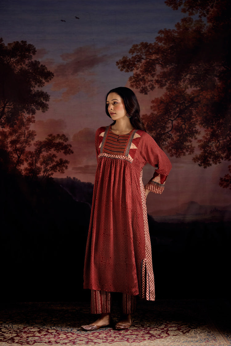 Banjara Modal Silk Printed Kurta Maroon