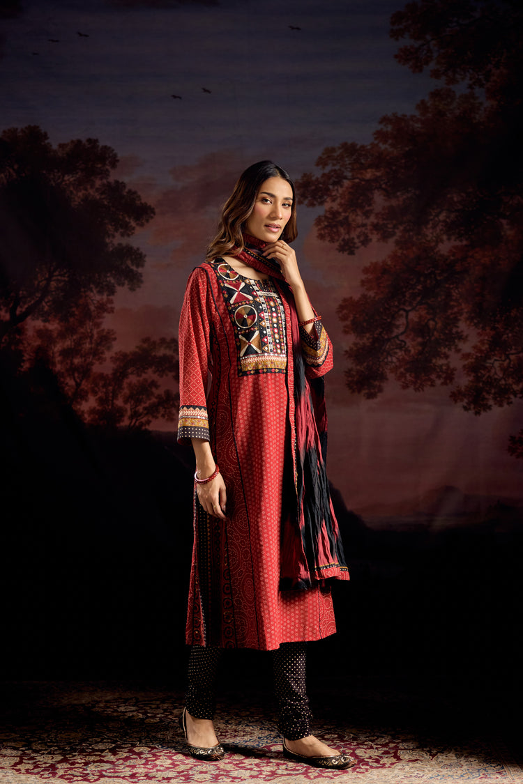 Rozana Dupatta Maroon Black