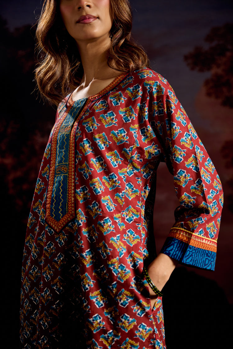 Rozana Caftan Maroon Blue