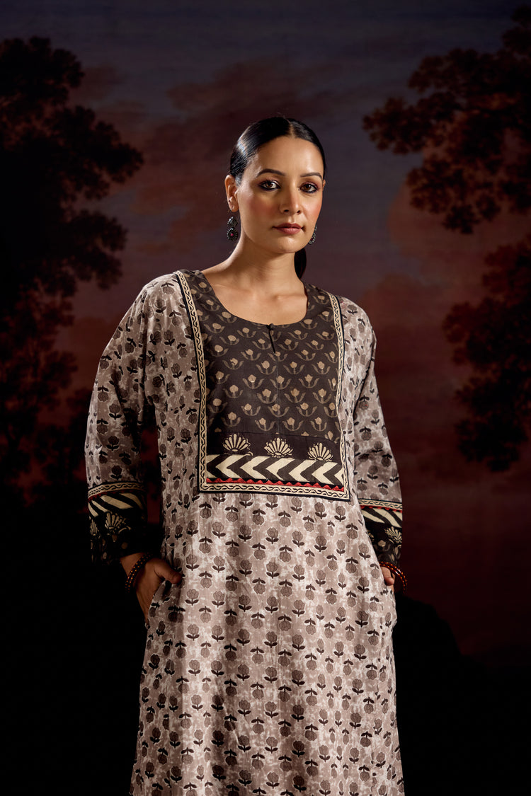 Rozana Cotton Printed Caftan Grey