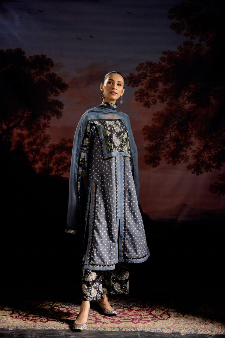 Padmini Cotton Printed Kurta Grey White