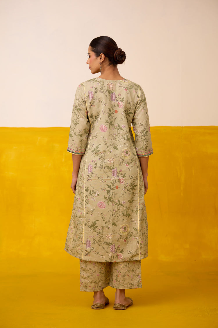Dienne Linen Printed Kurta Pista Green