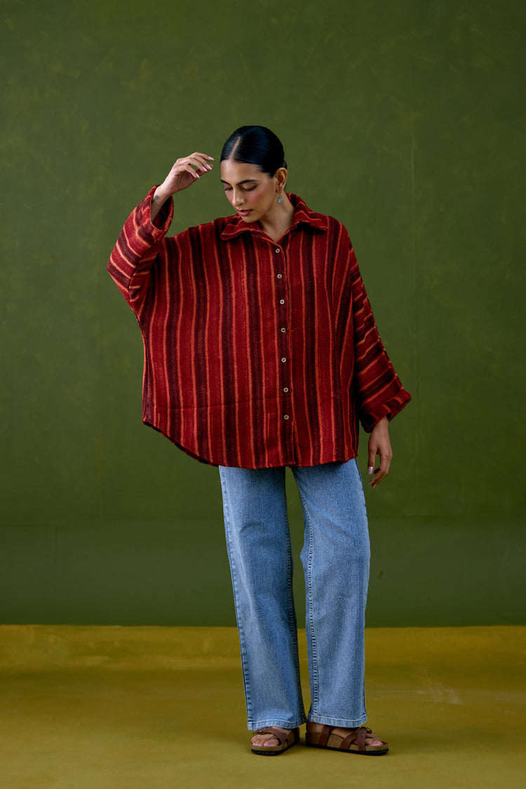 Anya Thick Cotton Printed Shirt Maroon