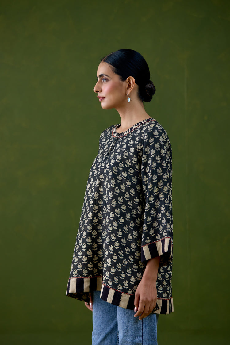 Elina Silk Printed Kurti Black