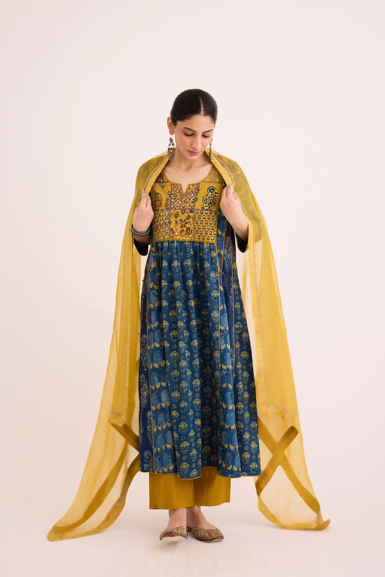 Dreamy Kurta Indigo Musturd (9602887778603)