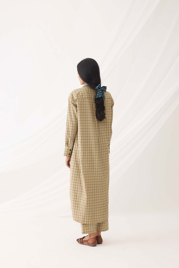 Ava Long Shirt Beige Check (9964448055595)