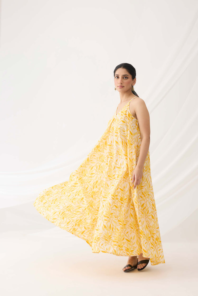 Flowy Dress Yellow White (9964444123435)