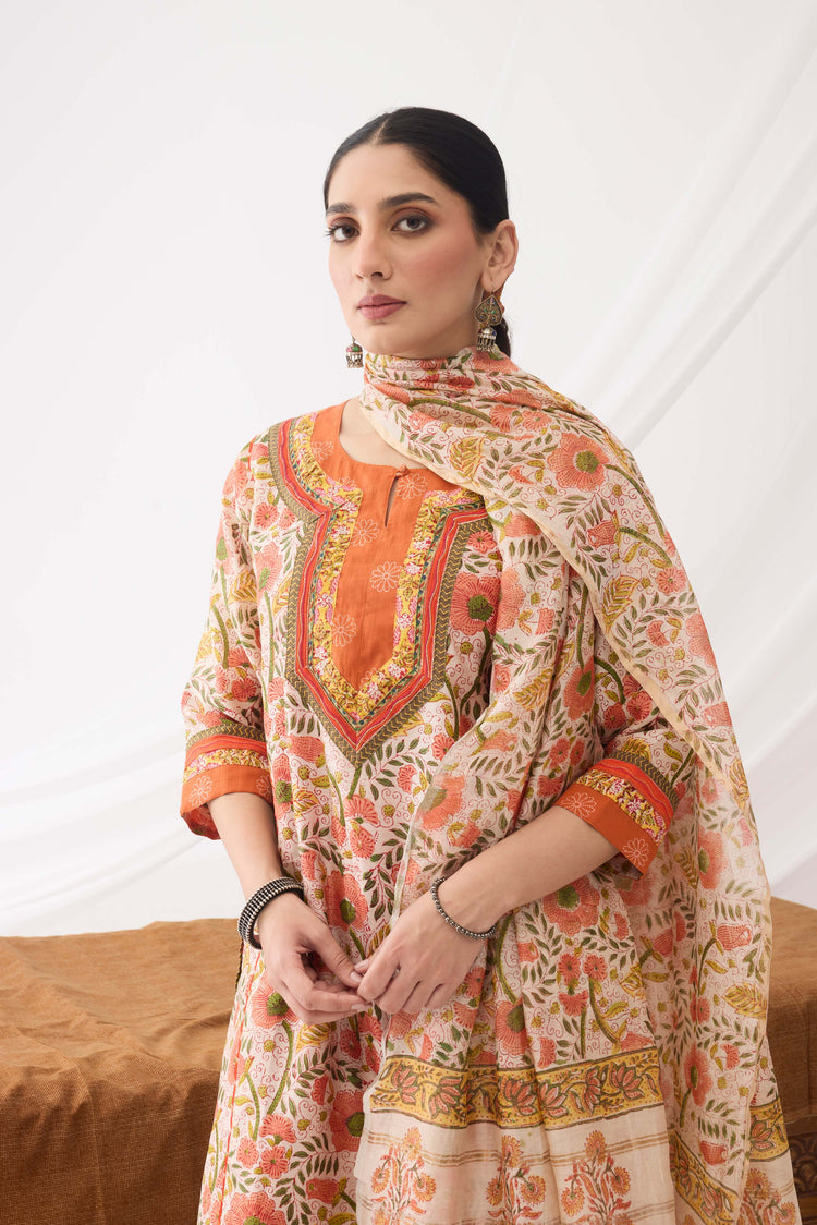 Printed Dupatta Cream Peach (9966933410091)