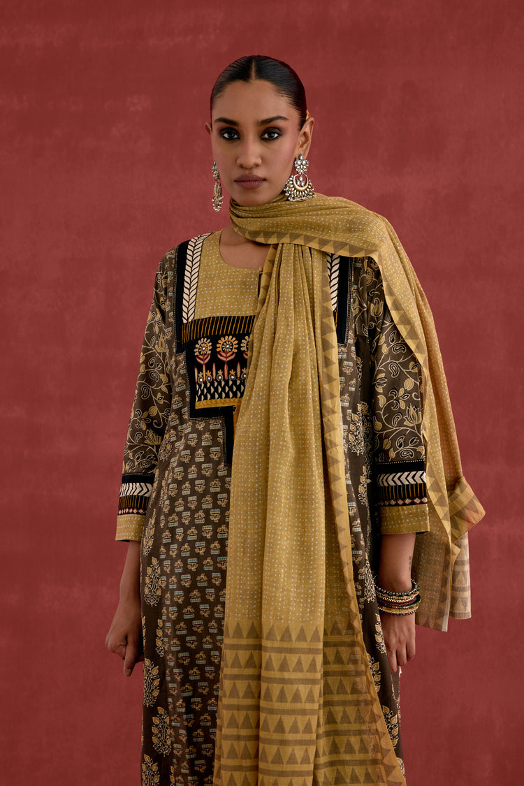 Cotton Mul Printed Dupatta Ochre (10039429628203)