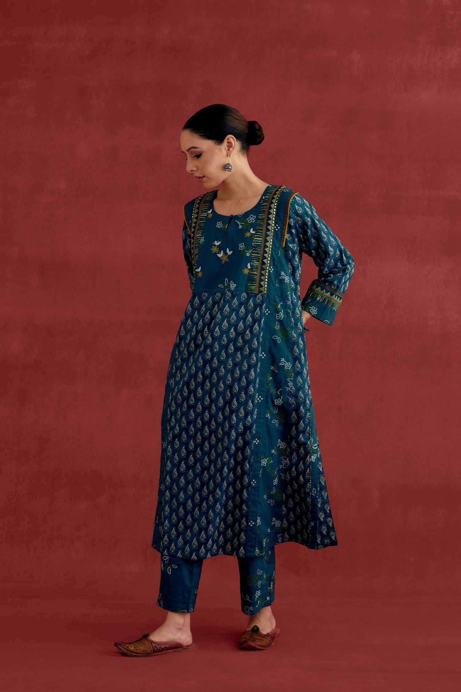 Adya Cotton Printed Kurta Teal Blue (10039627612459)