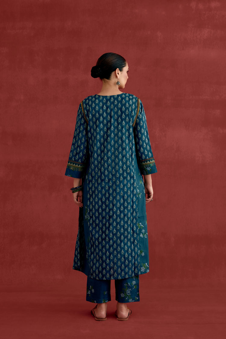Adya Cotton Printed Kurta Teal Blue (10039627612459)
