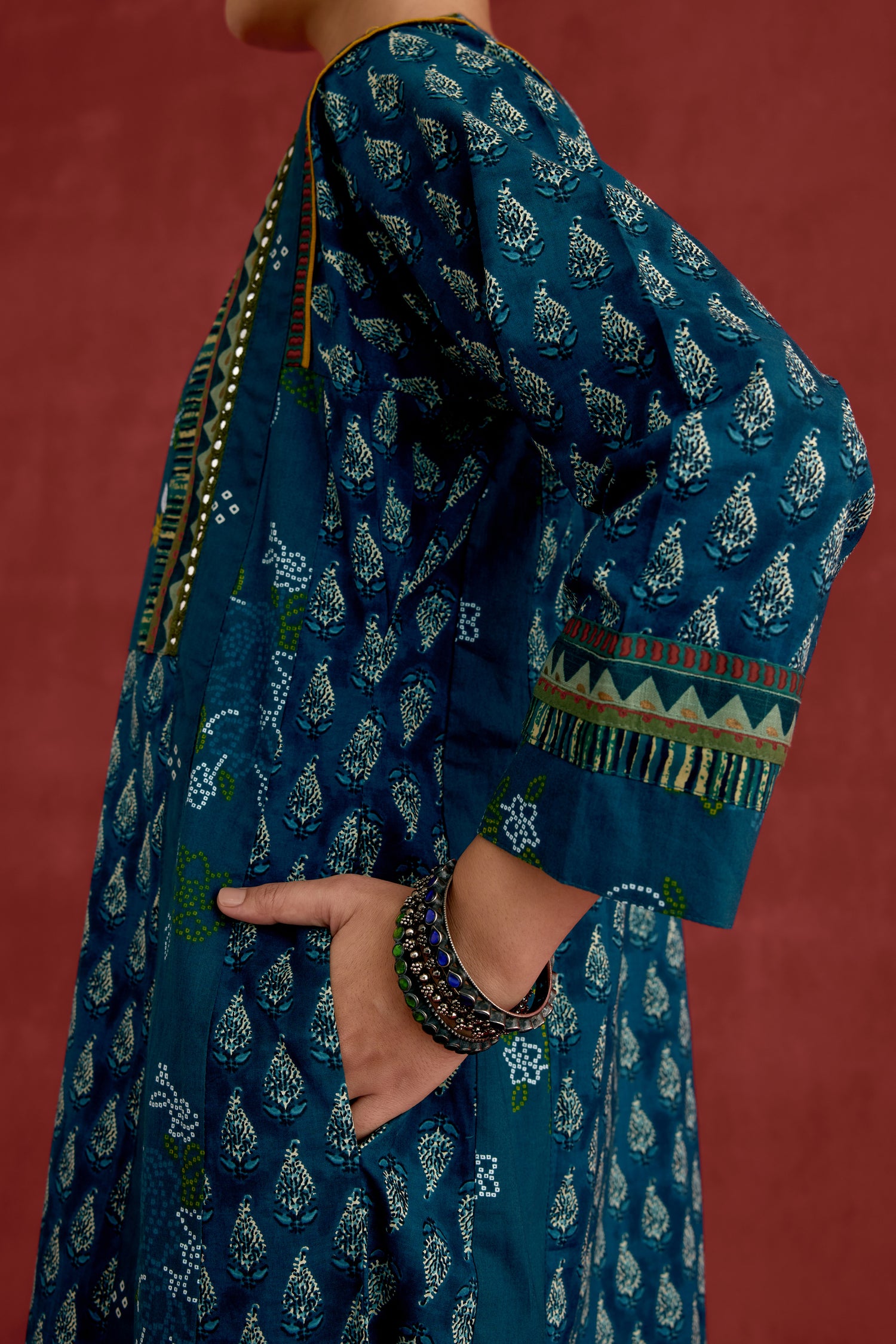 Adya Cotton Printed Kurta Teal Blue (10039627612459)