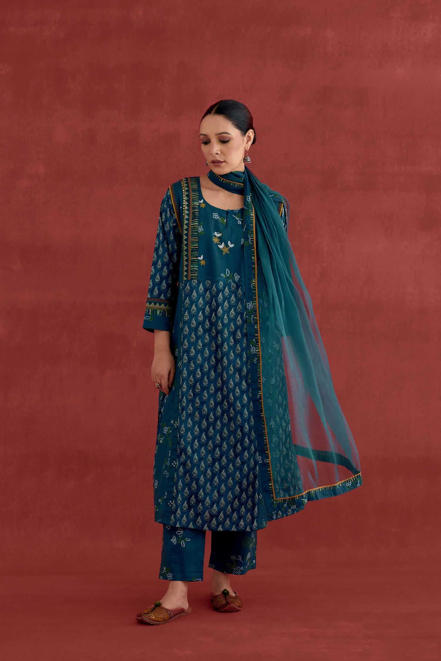 Adya Cotton Printed Kurta Teal Blue (10039627612459)