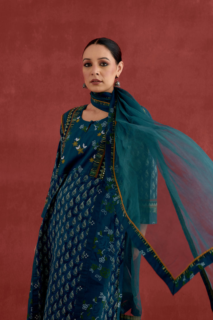 Adya Cotton Printed Kurta Teal Blue (10039627612459)