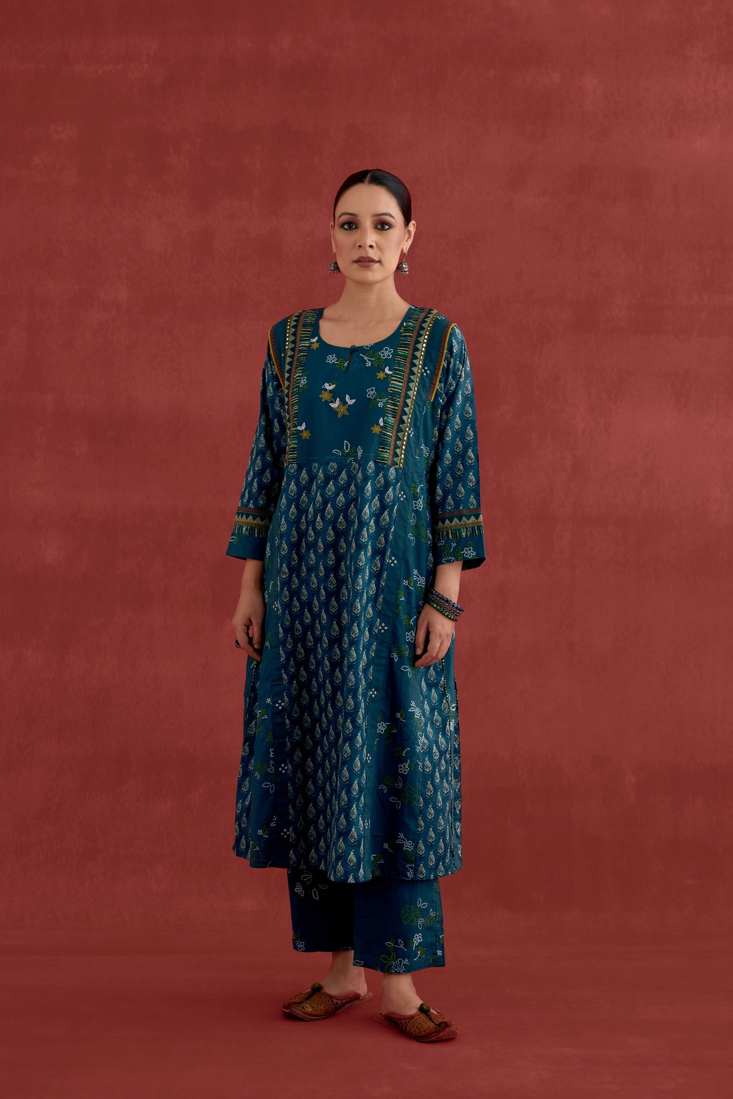 Adya Cotton Printed Kurta Teal Blue (10039627612459)