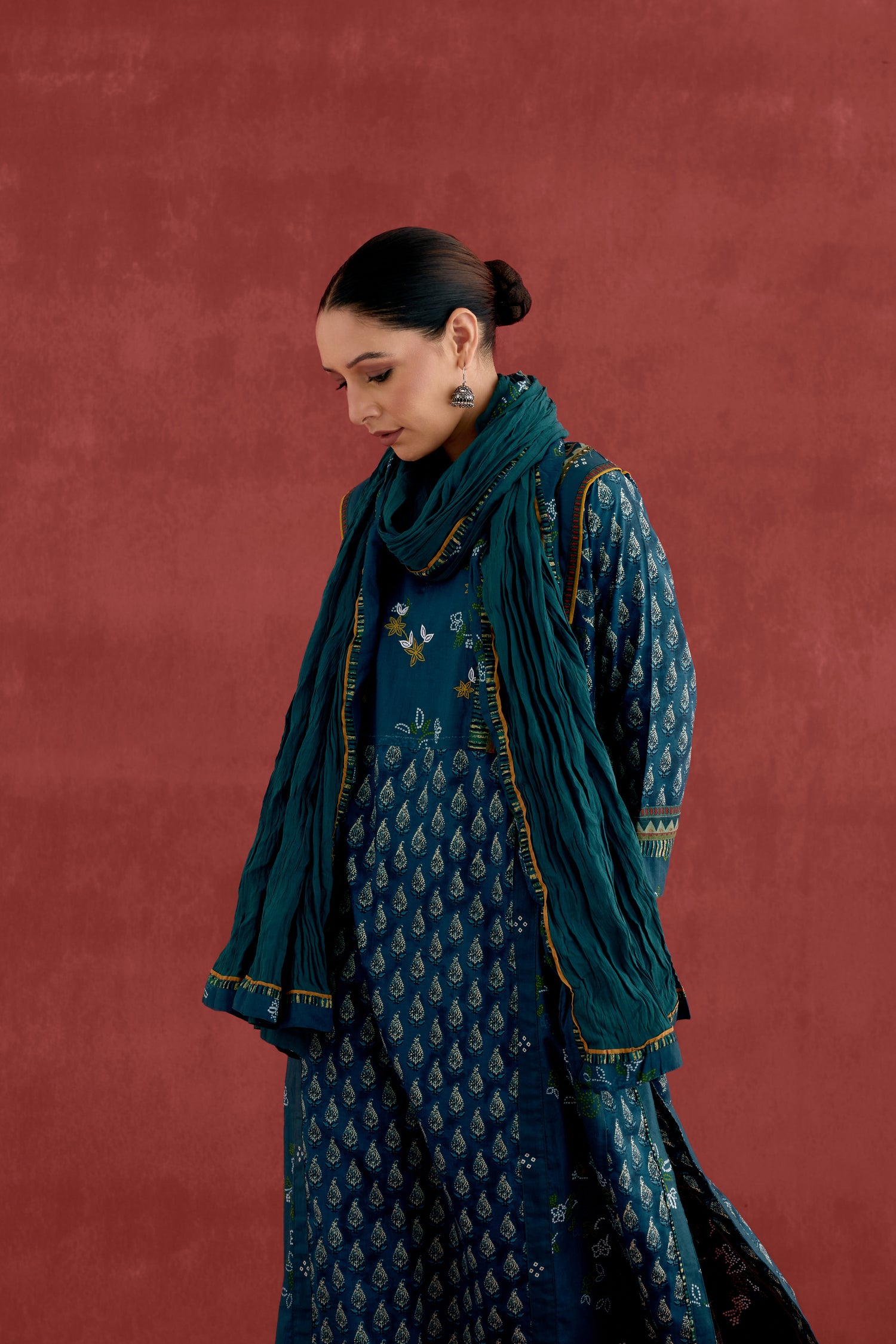 Adya Cotton Printed Kurta Teal Blue (10039627612459)