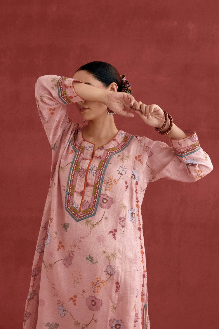 Adya Mul Chanderi Printed Kurta Baby Pink (10039404527915)