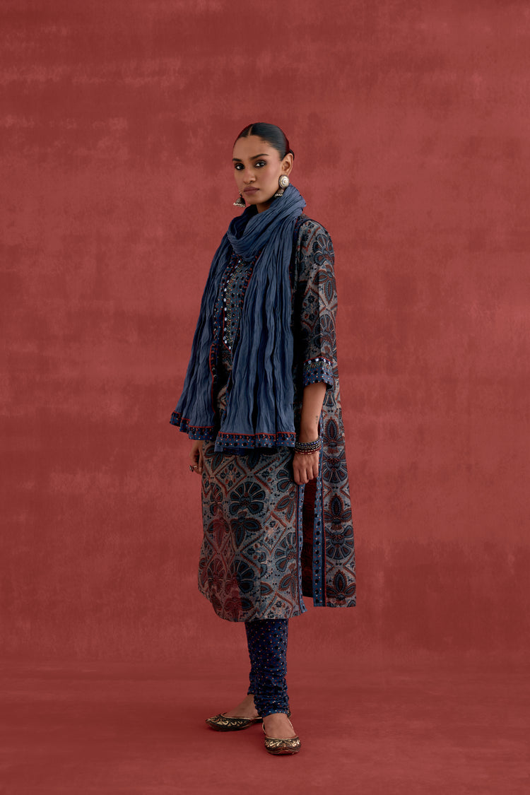 Adara Chanderi Vanaspati Block Printed Kurta Blue (10039928488235)