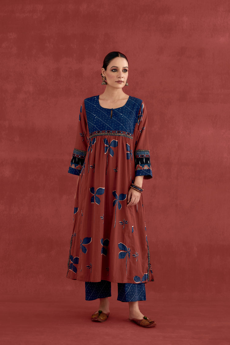 Banjara Cotton Ajrakh Block Printed Kurta Maroon (10039532486955)
