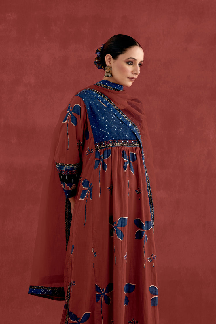 Banjara Cotton Ajrakh Block Printed Kurta Maroon (10039532486955)