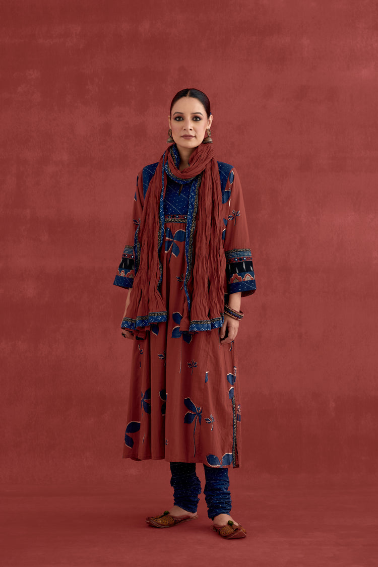 Banjara Cotton Ajrakh Block Printed Kurta Maroon (10039532486955)
