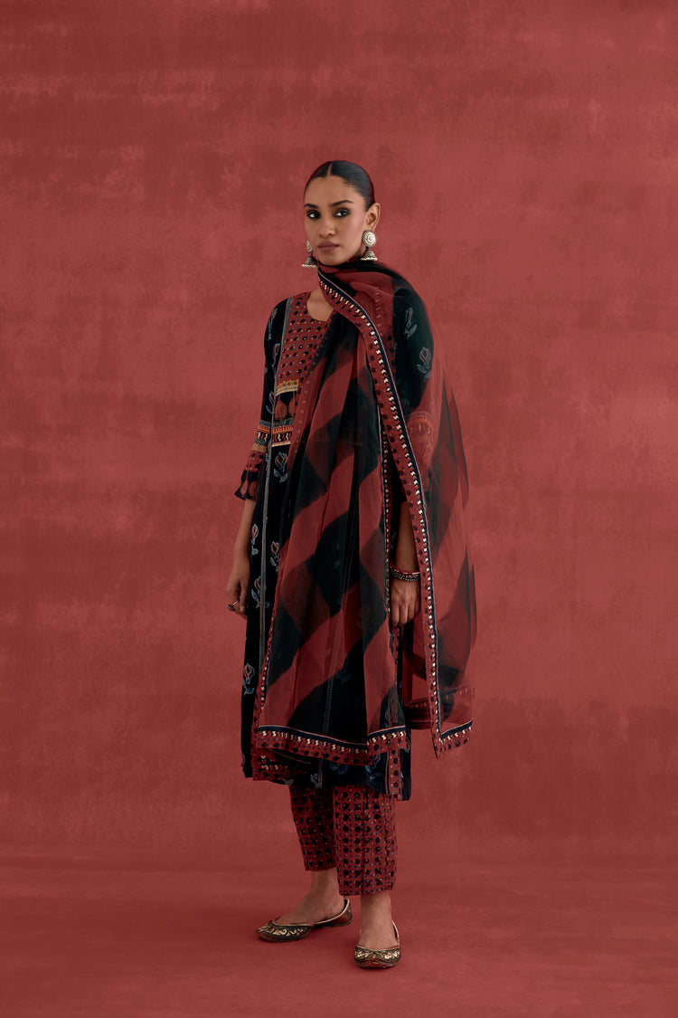 Rozana Modal Silk Block Printed Kurta Black (10039711891755)