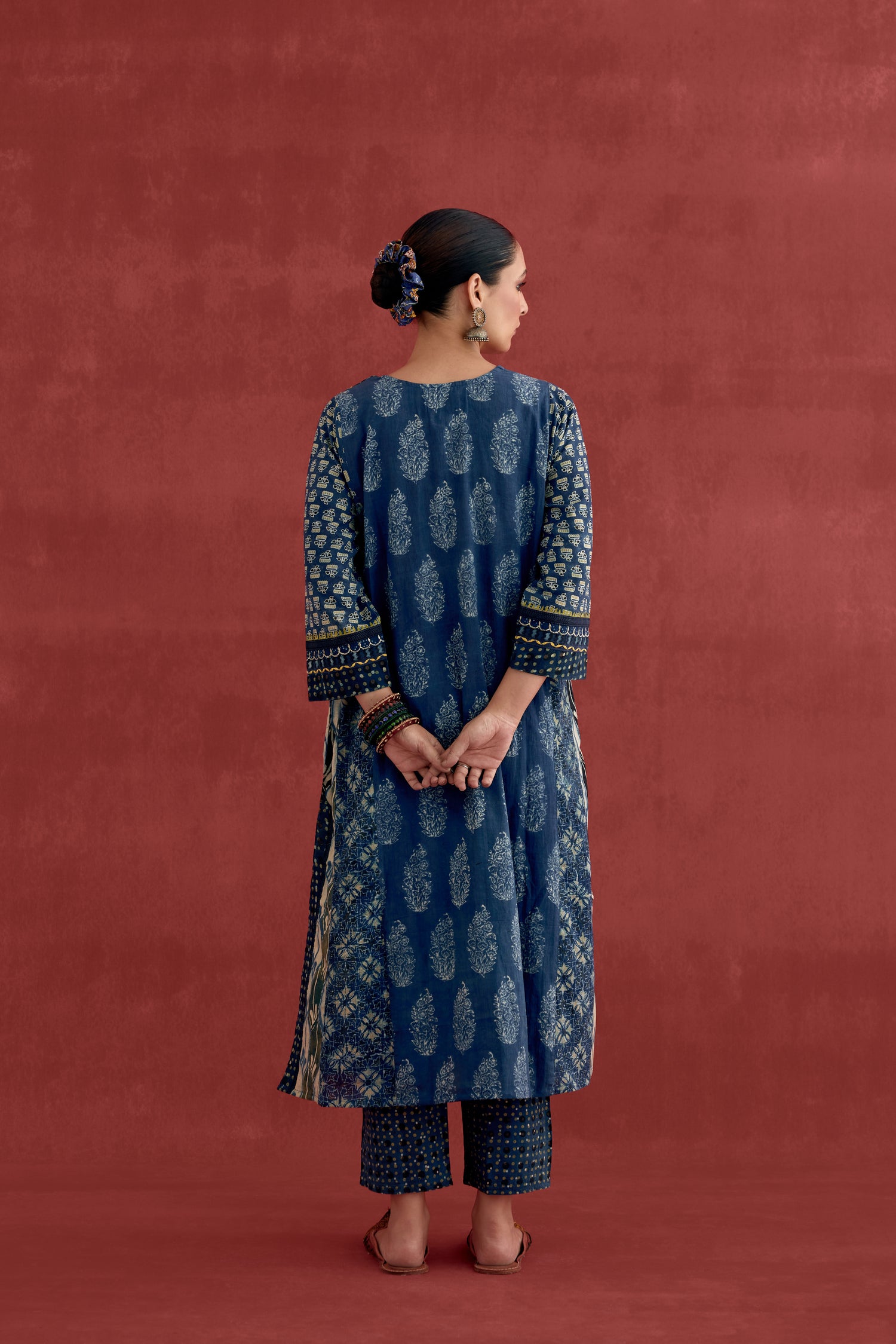 Adya Embroidered Cotton Ajrakh Block Printred Kurta Blue (10049059815723)