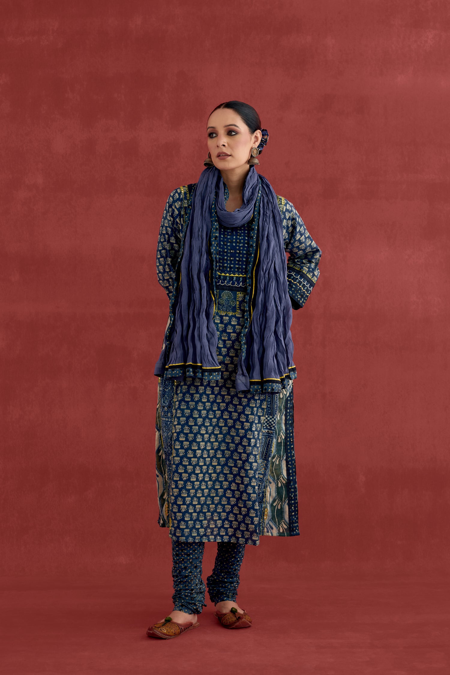 Adya Embroidered Cotton Ajrakh Block Printred Kurta Blue (10049059815723)