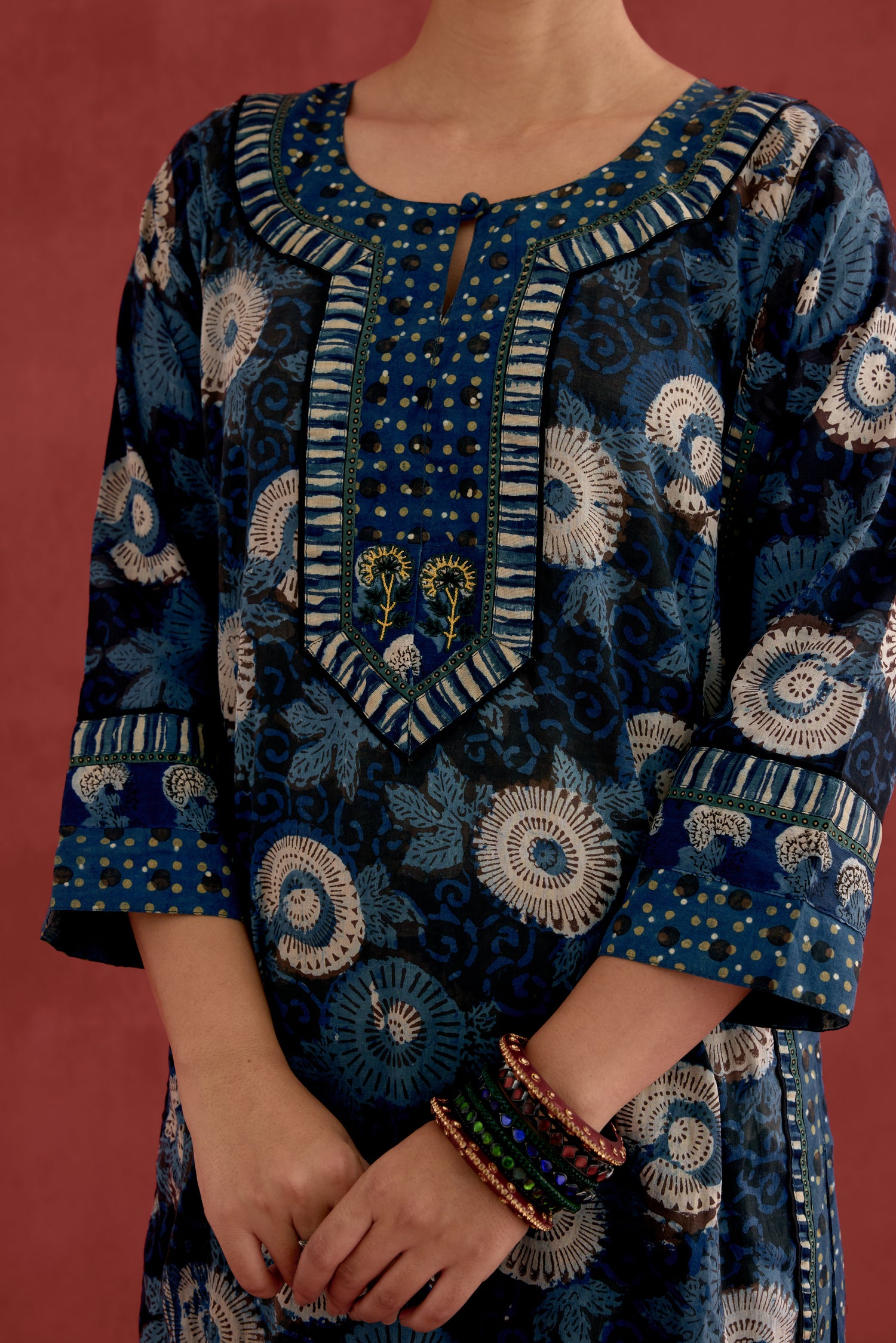 Anu Cotton Vanaspati block Printed Kurta Blue Off White (10049222410539)