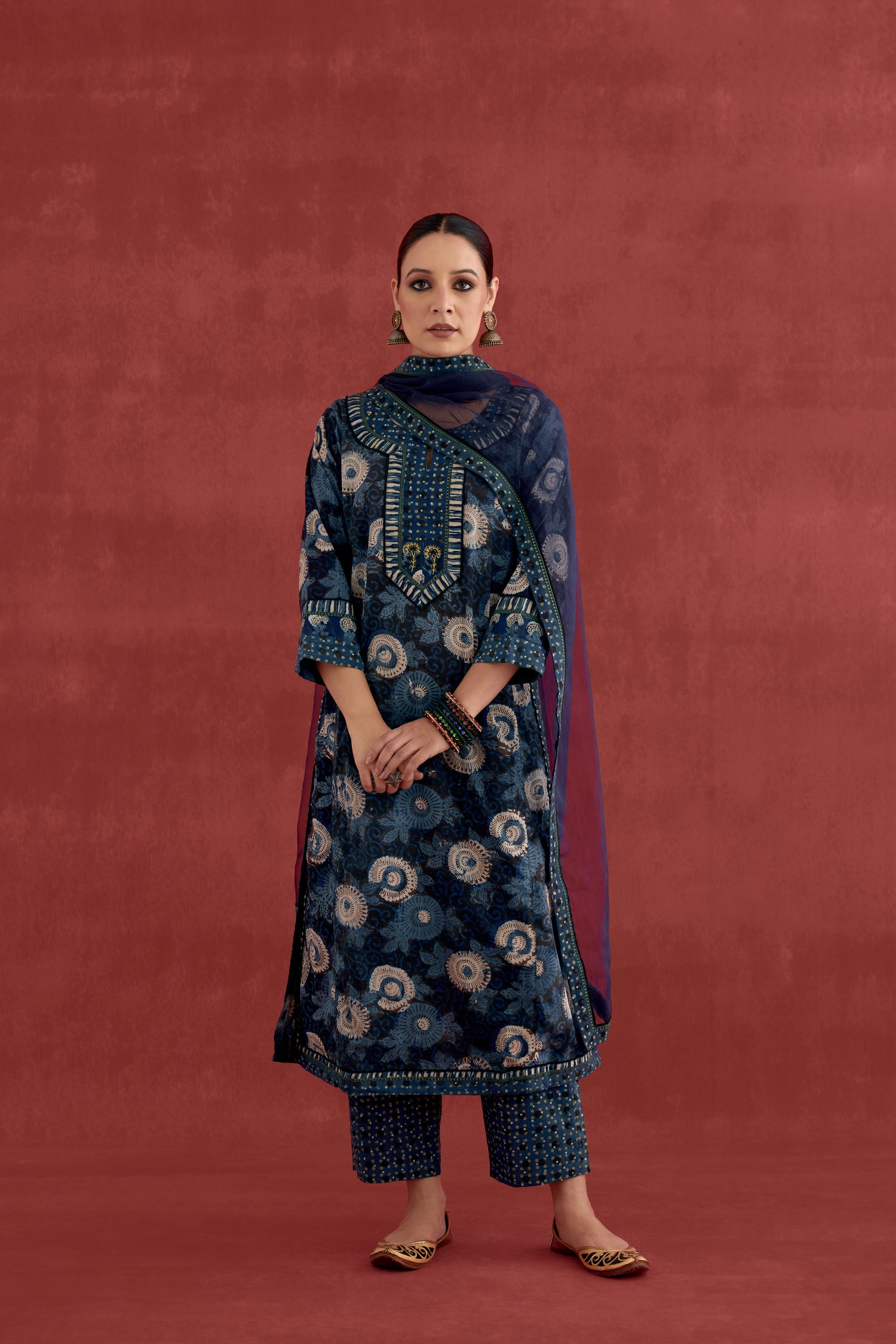 Anu Cotton Vanaspati block Printed Kurta Blue Off White (10049222410539)