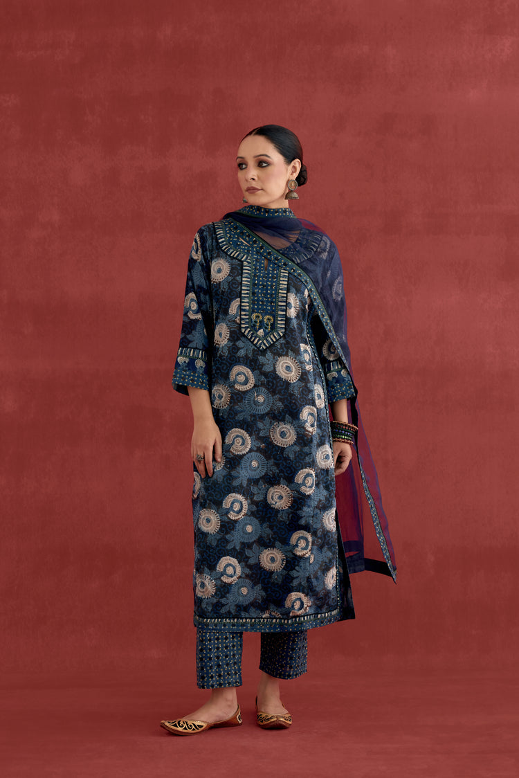 Anu Cotton Vanaspati block Printed Kurta Blue Off White (10049222410539)