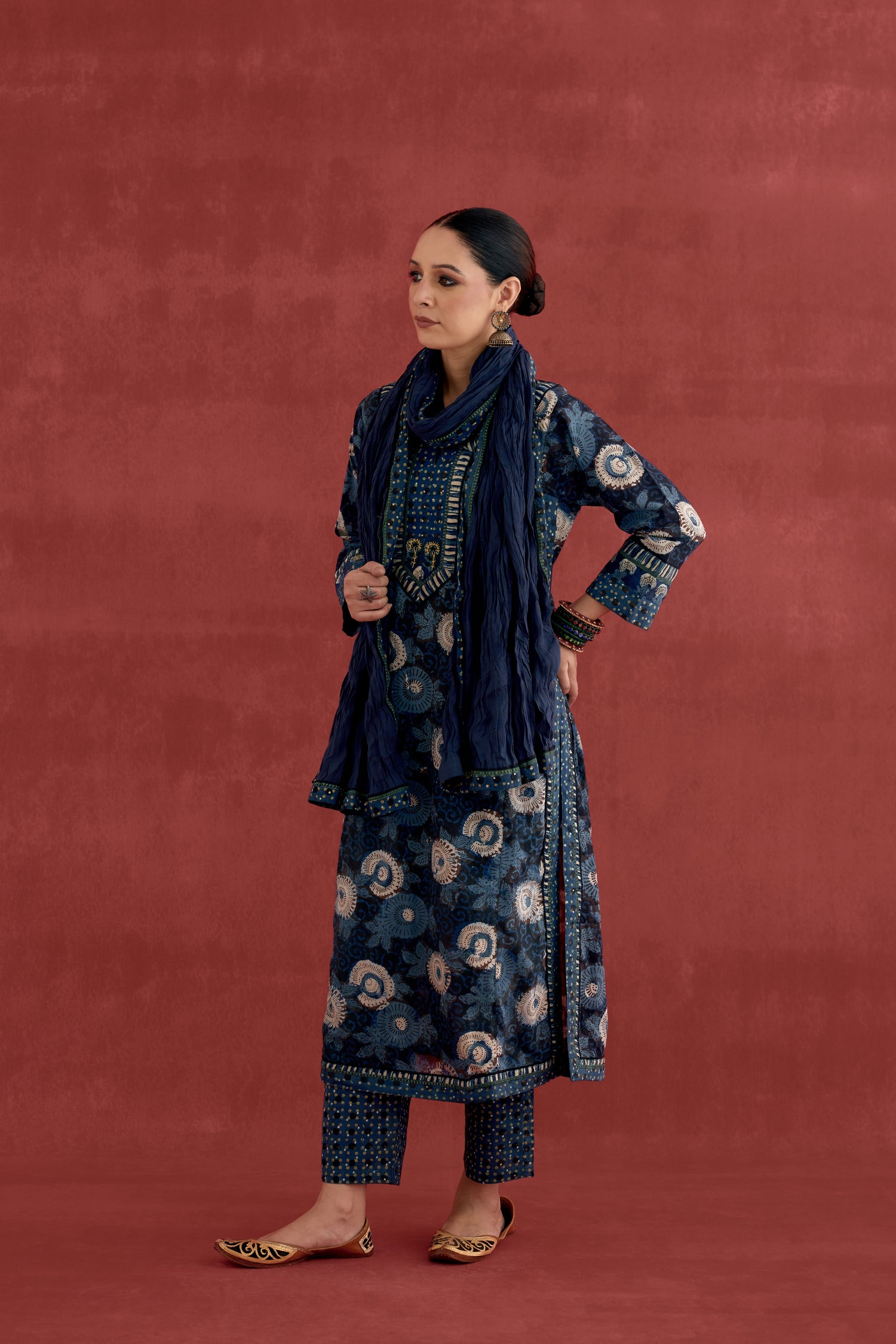 Anu Cotton Vanaspati block Printed Kurta Blue Off White (10049222410539)